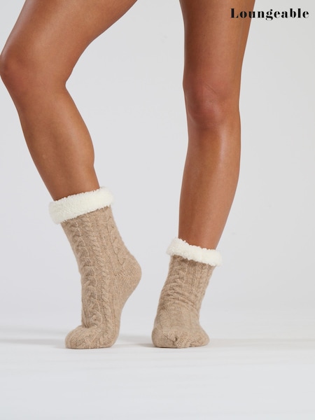 Loungeable Marl Cable Knit Socks With Sherpa Lining (F19786) | €5