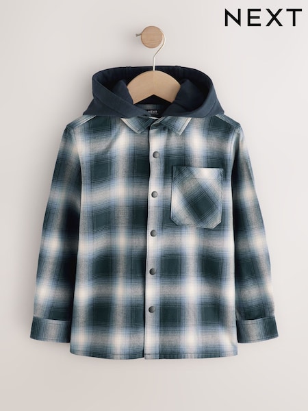 Blue Long Sleeve Check Hooded Shirt (3-16yrs) (F19795) | €30 - €38