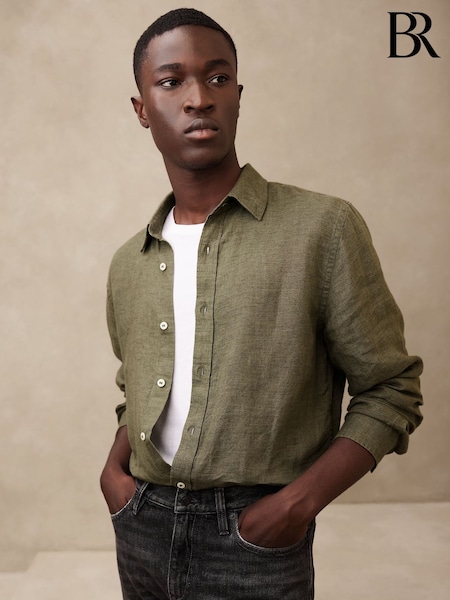 Banana Republic Green 100% Linen Castelletto Long Sleeve Shirt (F19842) | €92