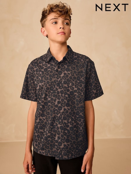 Brown Animal Print Short Sleeve Printed Shirt (3-16yrs) (F19883) | 64 QAR - 89 QAR