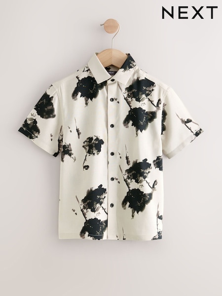 Ecru Floral Short Sleeve Printed Shirt (3-16yrs) (F19890) | 64 QAR - 89 QAR
