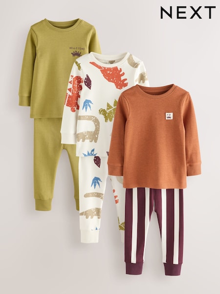 Multi Bright Dino Snuggle Pyjamas 3 Pack (9mths-10yrs) (F19903) | 129 QAR - 158 QAR