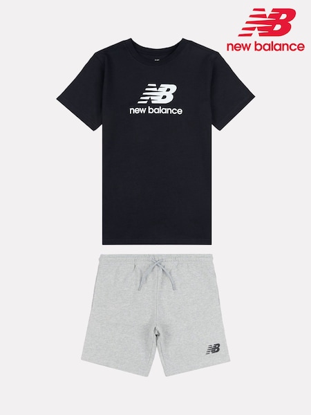 New Balance Black Kids The System Graphic 100% Cotton T-Shirt And Shorts Set (F19945) | €64 - €76
