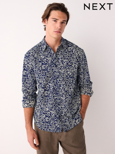 Blue Textured Printed Long Sleeve 100% Cotton Shirt (F19946) | €34