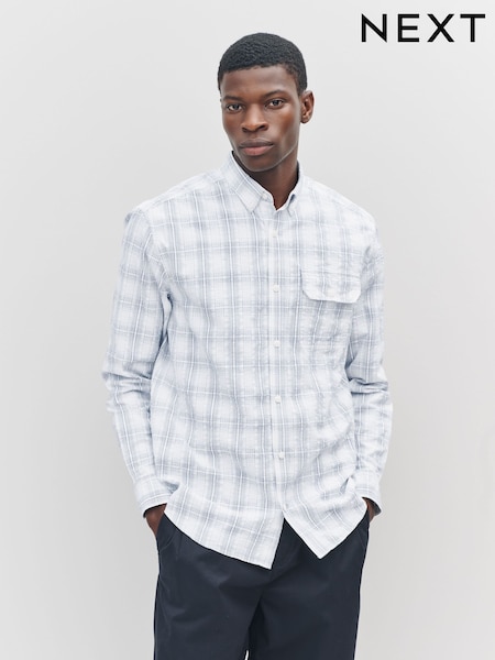Ecru - Textured Long Sleeve Check Shirt (F19954) | R$ 305