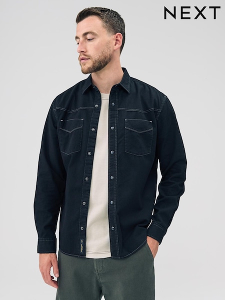 Preto - Twin Pocket Western Style Short Sleeve Shirt (F19955) | R$ 365