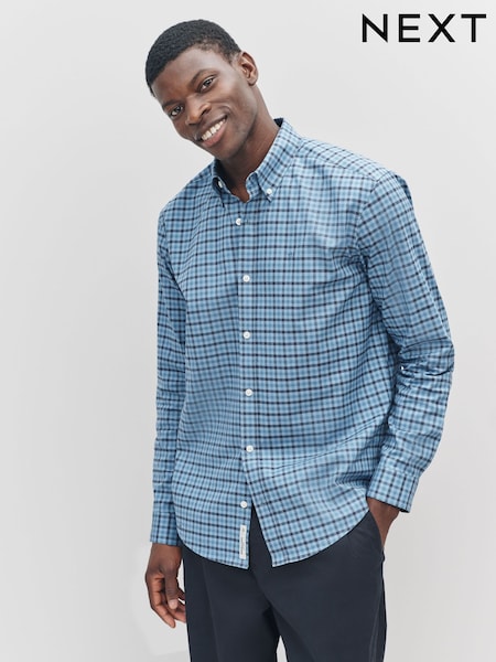 Indigo Blue Long Sleeve Check Oxford Shirt (F19965) | €32