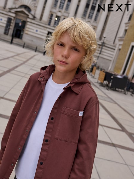 Rust Brown Twill Collar Hooded Overshirt (3-16yrs) (F19967) | €26 - €33
