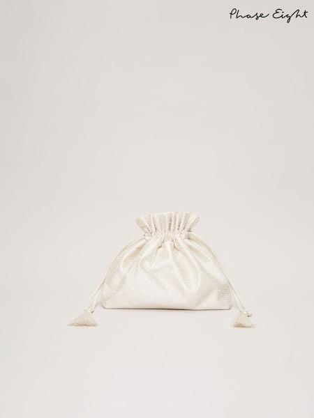 Phase Eight White Pearl Drawstring Clutch (F20016) | OMR54