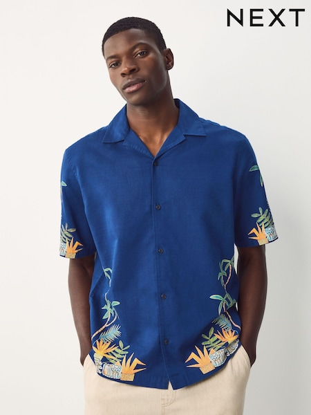 Navy Blue Alec Cumming Printed Short Sleeve Shirt (F20023) | €50