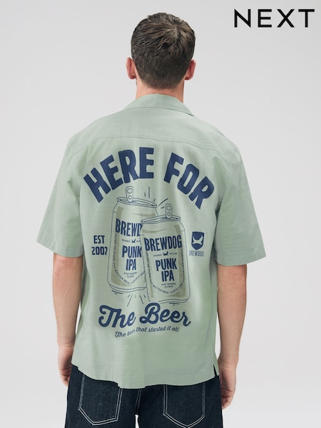 Grey Brewdog Printed Short Sleeve Shirt with Cuban Collar (F20025) | €46