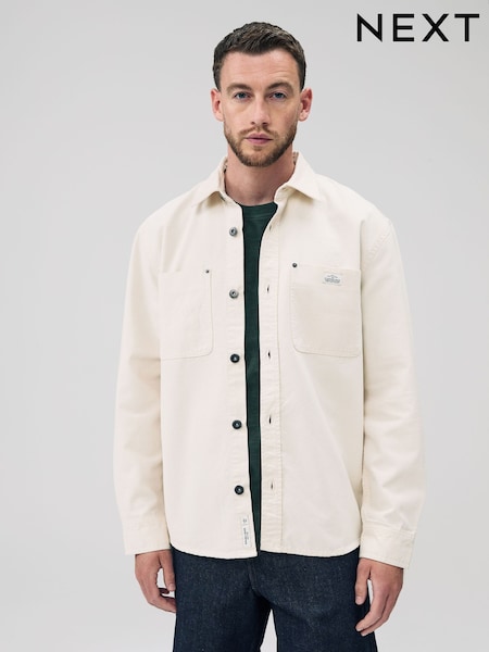 Ecru Twin Pocket Canvas Shacket Overshirt (F20042) | AED153