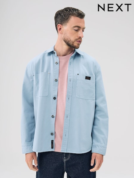 Light Blue Twin Pocket Canvas Shacket Overshirt (F20043) | AZN 77