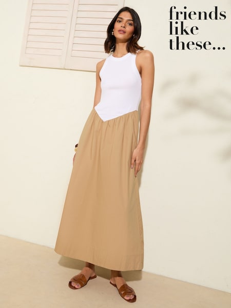 Friends Like These Natural Drop Waist 2 in 1 Midi Dress (F20059) | AZN 100