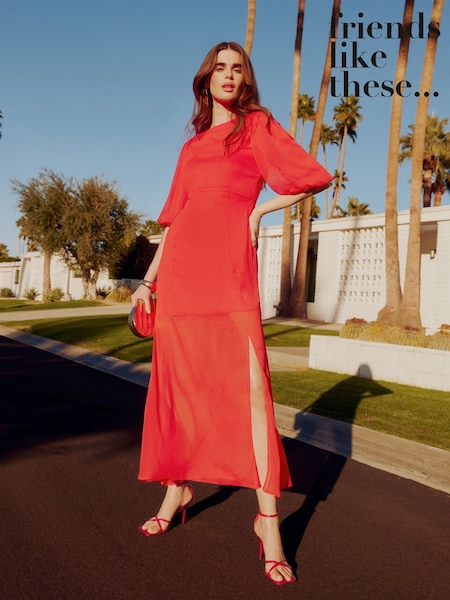 Friends Like These Red Short Puff Sleeve Chiffon Maxi Dress (F20061) | 272 QAR