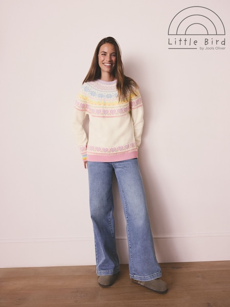 Little Bird by Jools Oliver Ecru/Pink Adult Pastel Fairisle Knitted Family Christmas Jumper (F20089) | R$ 375
