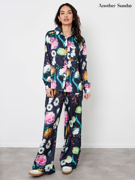 Another Sunday Satin Twill Floral Print Trousers (F20094) | 208 LEI