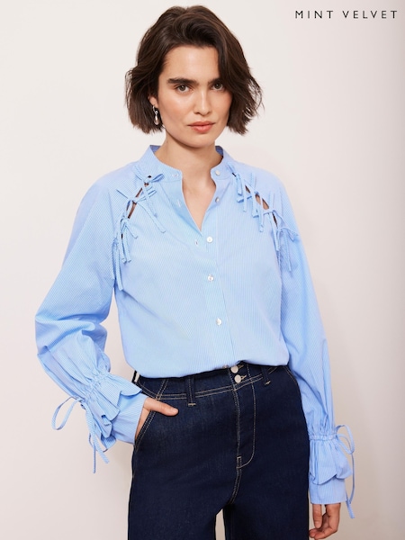 Mint Velvet Blue Striped Tie Detail Shirt (F20176) | €60