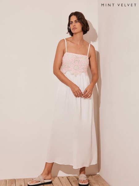 Mint Velvet Pink Crochet Trim Maxi Dress (F20181) | ₪603