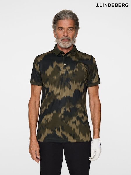J.Lindeberg Dark Green Golf Tour Tech Print Polo Shirt (F20193) | €106