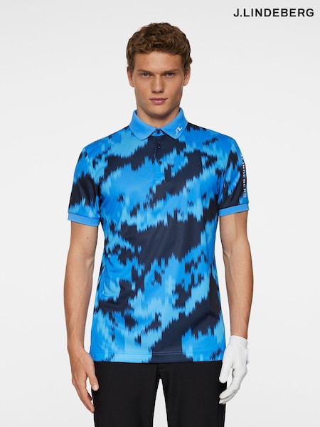 J.Lindeberg Bright Blue Golf Tour Tech Print Polo Shirt (F20194) | R$ 790