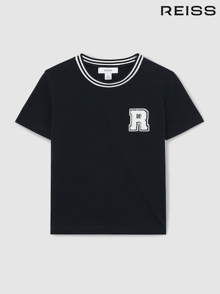 Marineblau - Reiss Palmers Cotton Letter-Patch T-Shirt (F20252) | 31 €