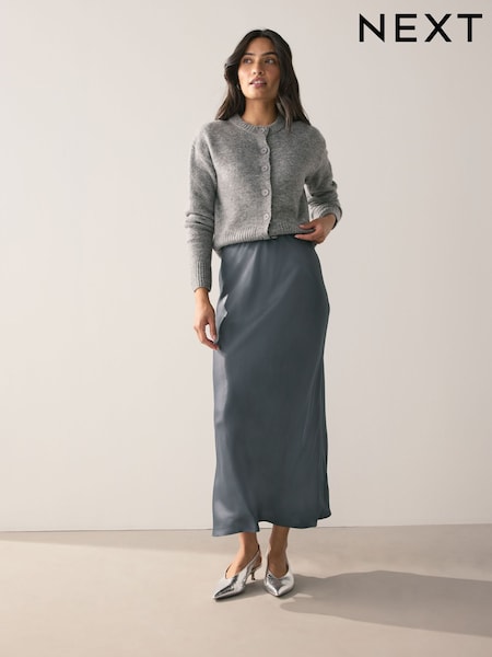 Cinza carvão - Satin Midi Skirt (F20268) | R$ 280