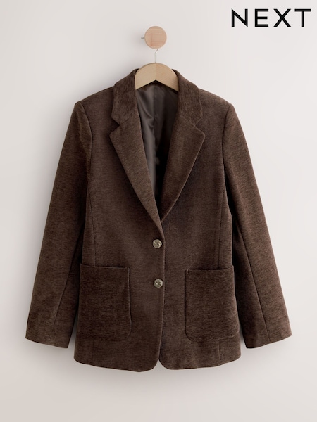 Chocolate Brown Chenille Single Breasted Blazer (F20271) | €74
