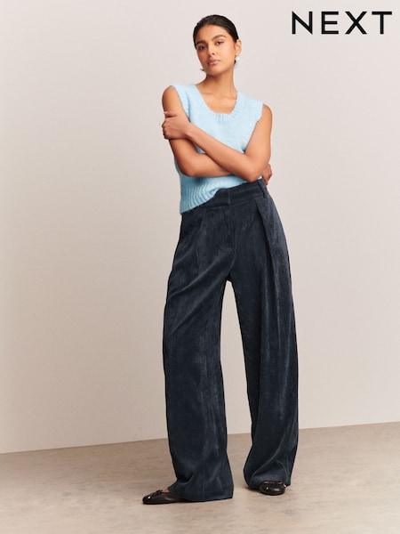 Navy Corduroy Wide Leg Trousers (F20285) | €38