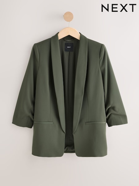 Khaki Relaxed Ruched Sleeve Blazer (F20293) | R$ 390