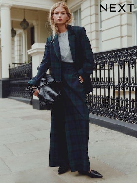 Green/Navy Tartan Wide Leg Trousers (F20294) | €52