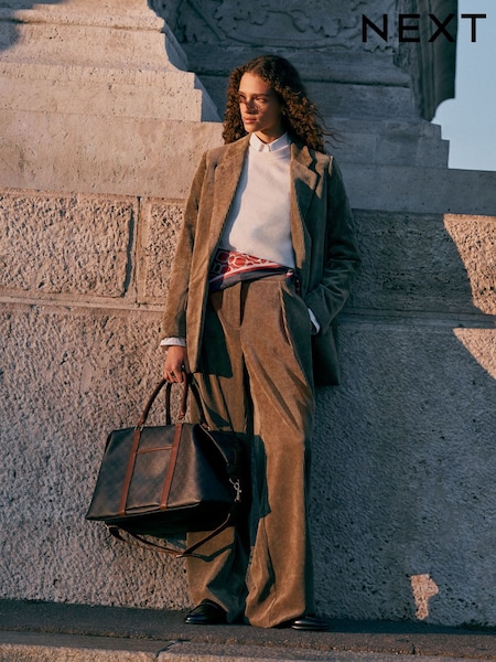 Khaki Green Cord Wide Leg Trousers (F20296) | €38