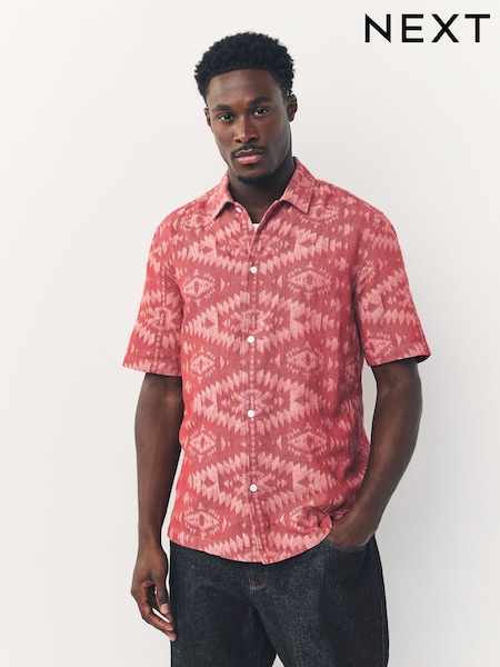 Red Geometric Textured Short Sleeve Shirt (F20300) | €50