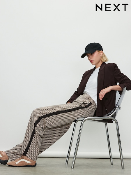 Neutre/Noir - Mini Check Wide Leg Tailored Trackpants (F20302) | € 29