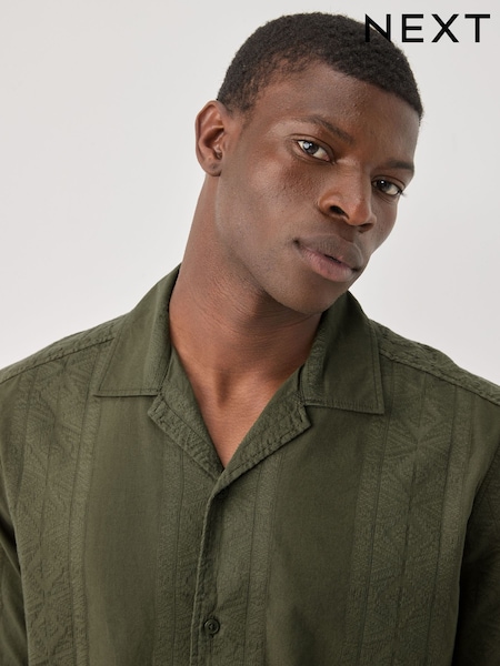 Khaki Green Navajo Style Printed Short Sleeve 100% Cotton Shirt (F20308) | €40