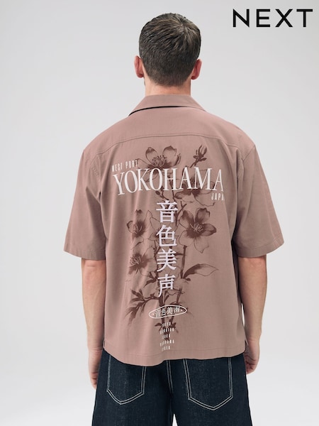 Pink Back Printed Short Sleeve Shirt (F20311) | €39