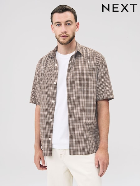 Braun - 100% Cotton Short Sleeve Micro Check Shirt (F20321) | 45 €