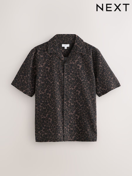 Brown Leopard Print Short Sleeve Shirt (F20350) | AZN 66