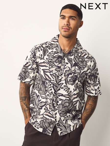 Monochrome Floral Printed Short Sleeve Shirt (F20356) | €39