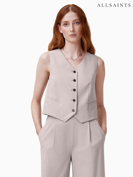 AllSaints Brown Aleida Waistcoat (F20359) | ₪498