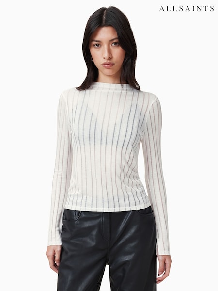 AllSaints White Aki Long Sleeve T-Shirt (F20361) | kr928
