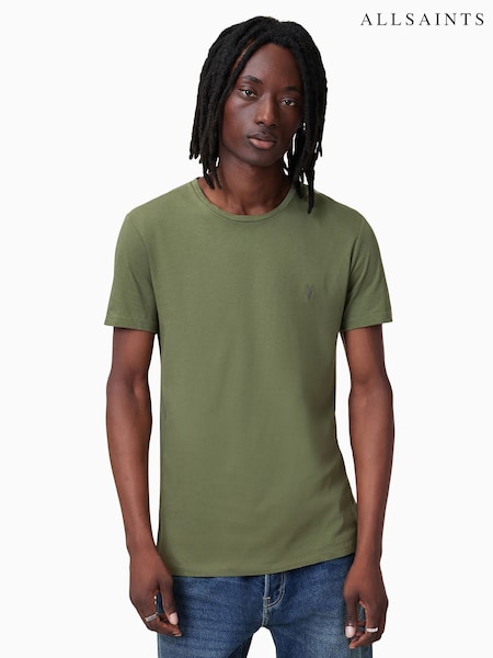 AllSaints Eden Green 100% Organic Cotton Tonic Short Sleeve Crew Neck Jumper (F20366) | R$ 345