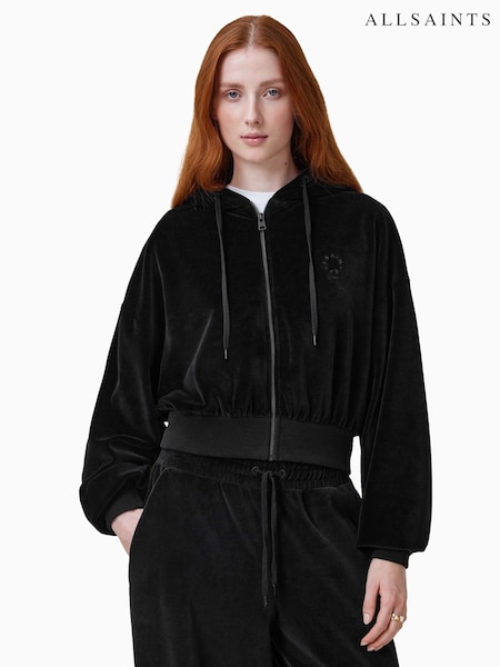 AllSaints Black Vinny Velvet Hoodie (F20371) | €170