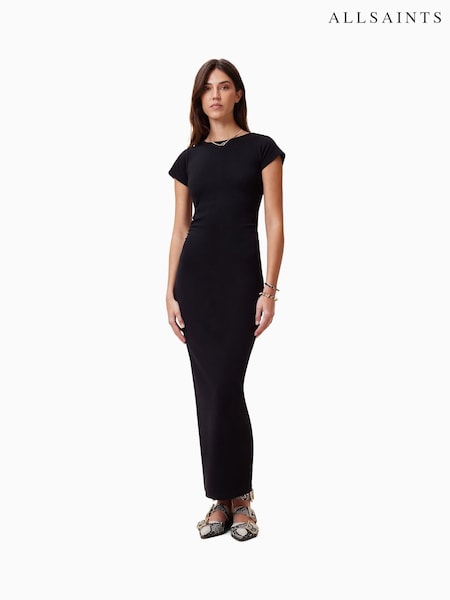 AllSaints Black Katarina Short Sleeve Dress (F20378) | $208