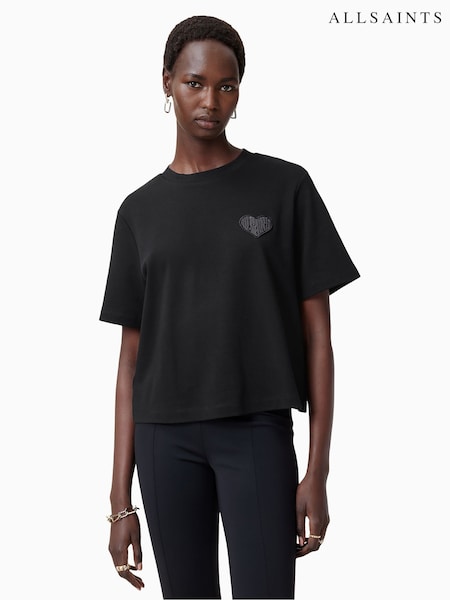 AllSaints Black 100% Organic Cotton Lover Lisa T-Shirt (F20393) | 322 QAR