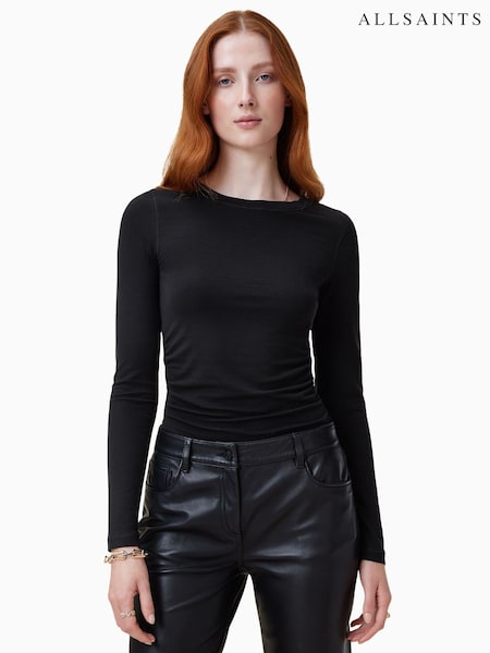 AllSaints Black Bec White Rib Long Sleeve Crew neck T-shirt (F20398) | 243 QAR