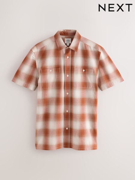 Orange Twin Pocket Short Sleeve Check Shirt (F20414) | €34