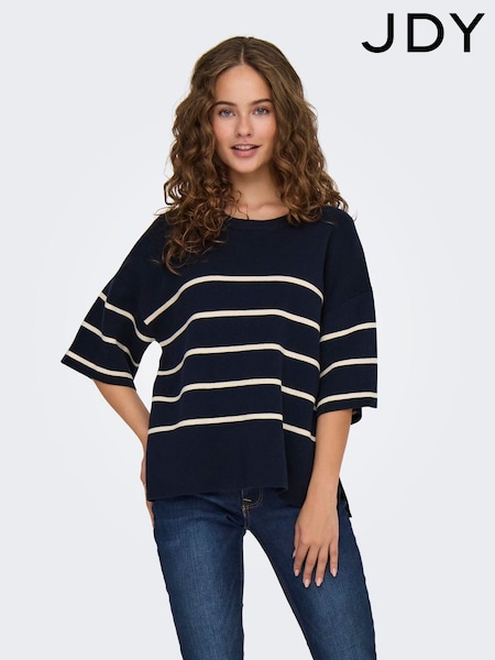 JDY Blue Short Sleeve Stripe Jumper (F20423) | ₪176