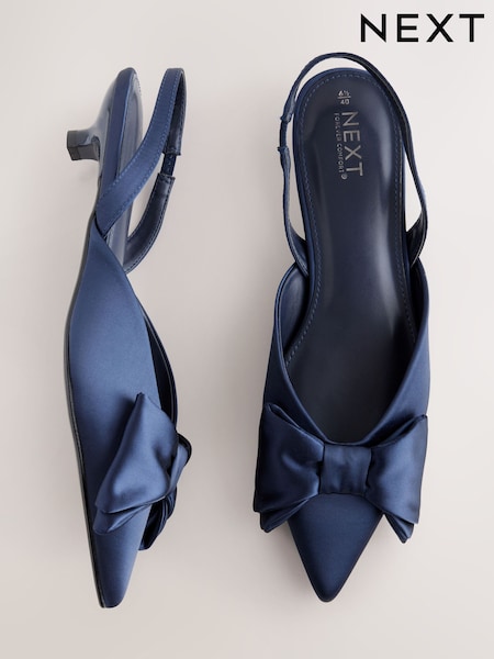 Navy Forever Comfort® Point Toe Bow Slingback Kitten Heels (F20472) | €43