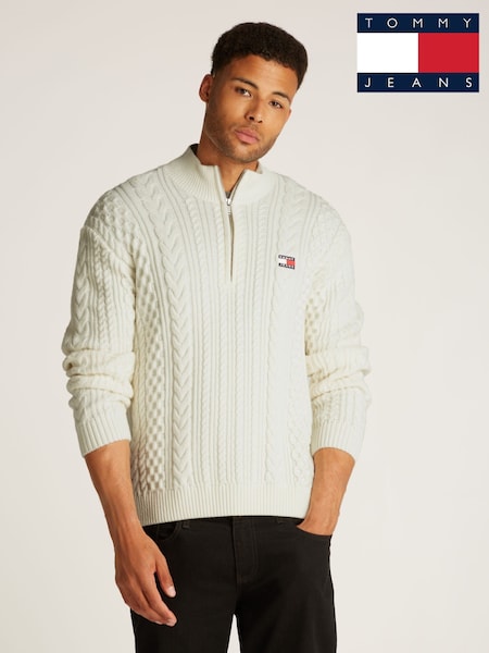 Tommy Jeans White White 100% Cotton Regular Cable Zip Up Jumper (F20546) | 6,609 UAH